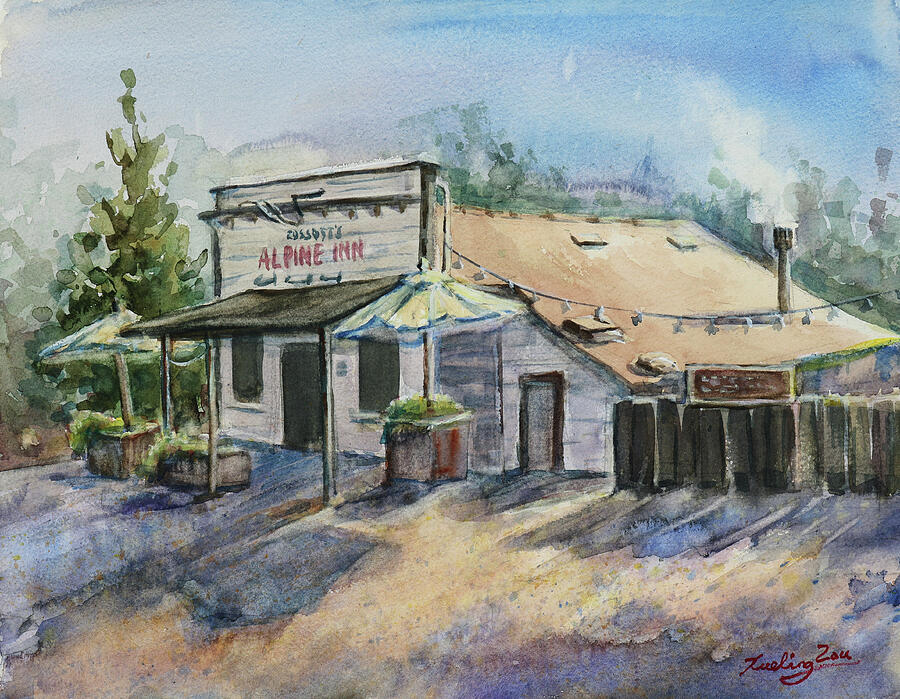 Rossotti Alpine Inn Beer Garden Portola Valley California Painting by Xueling Zou