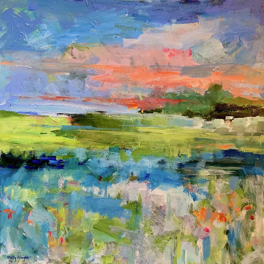 Sunset Painting - Rosss Marsh by Molly Wright