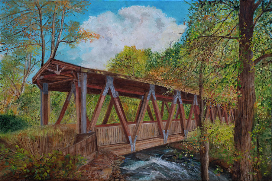 Roswell Mill Covered Bridge Painting by Kathy Knopp