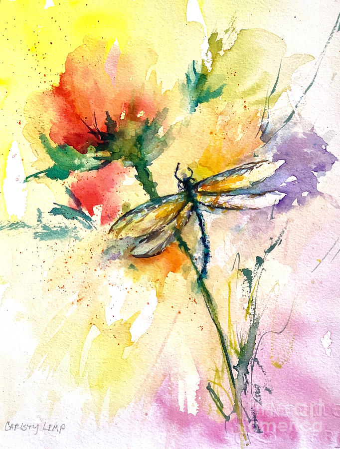 Rosy Dragonfly Painting by Christy Lemp
