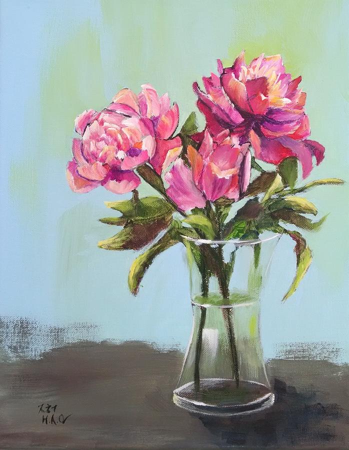 Peony Painting - Rosy Posy Peony by Helian Osher Peony Painting - Rosy Posy Peony by Helian Osher