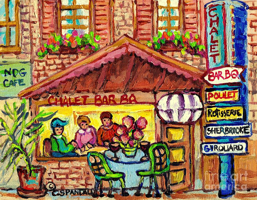 Rotisserie Chalet Bar B Q Chicken Dinner In Ndg C Spandau Montreal Art Hand Painted Canvas For Sale Painting by Carole Spandau