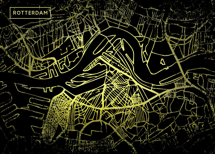 Rotterdam Map in Gold and Black Digital Art by Sambel Pedes