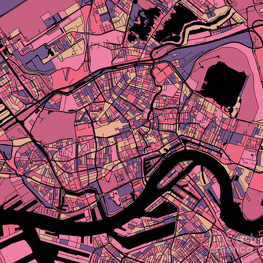 Rotterdam Netherlands map in Purple and Pink Digital Art by Pattern ...