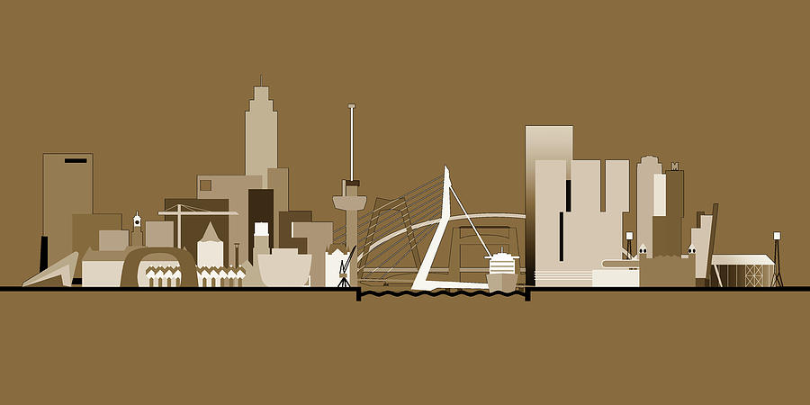 Rotterdam Skyline In Sepia Digital Art