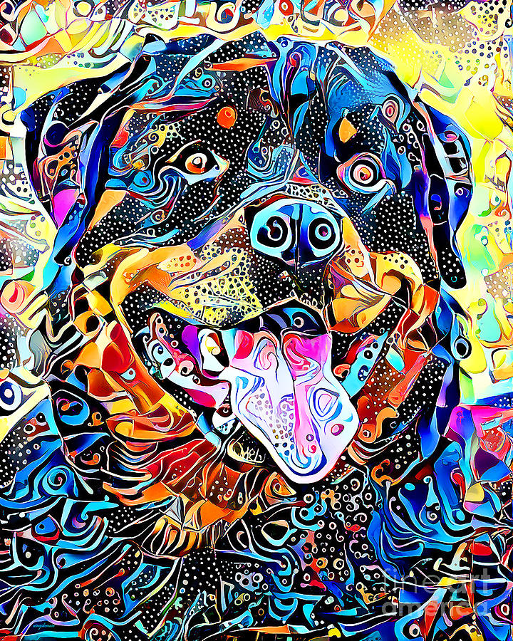 Rottweiler Dog in Vibrant Contemporary Surreal Abstract Colors 20210203 Photograph by Wingsdomain Art and Photography