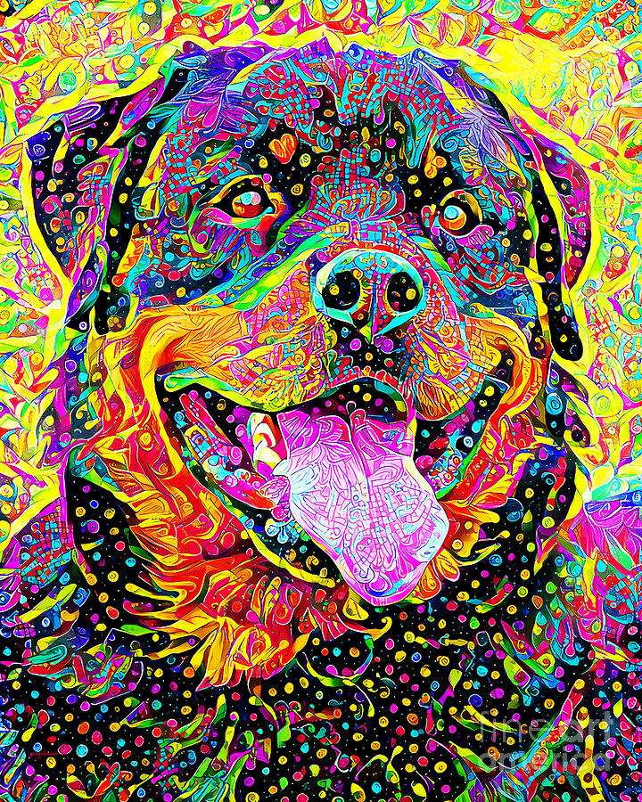 Rottweiler Dog in Vibrant Whimsical Colors 20210118 Photograph by Wingsdomain Art and Photography