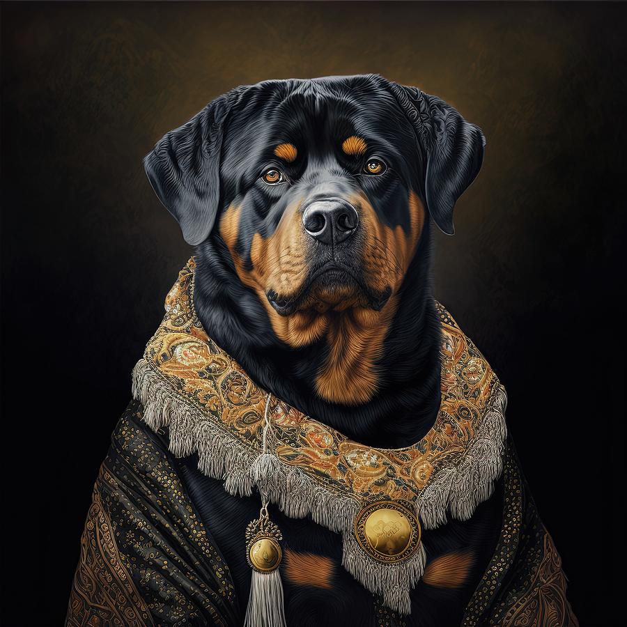 Rottweiler dressed in luxury art deco clothing Painting by Vincent Monozlay