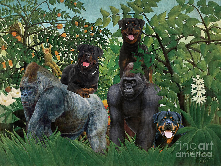 Rottweiler Henri Rousseau Gorilla Painting