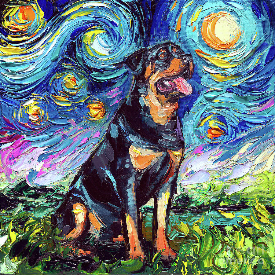 Rottweiler Night 2 Painting by Aja Trier