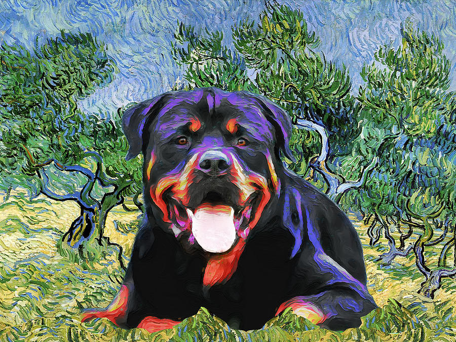 Rottweiler Rottie Dog Art Olive Grove Van Gogh Rottweiler Dog Print Painting