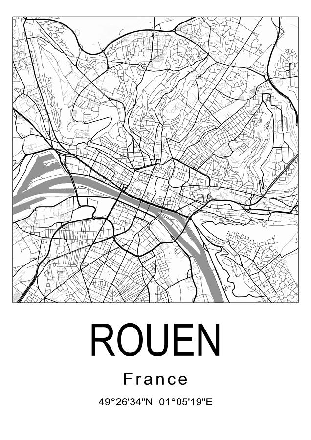 Rouen city map #001 Digital Art by Dandi Studio | Fine Art America