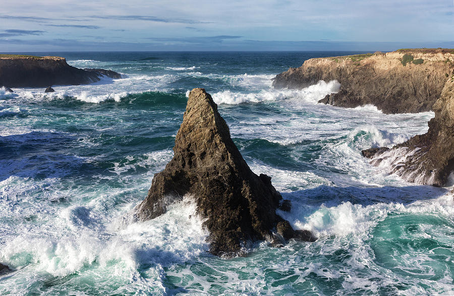 Rough Ocean Waves Swirling the Shoreline on a Sunny Mendocino Afternoon Photograph by Kathleen Bishop