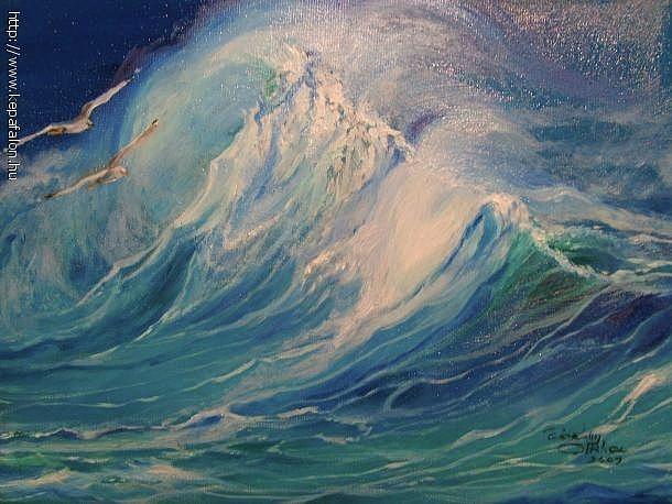 Seagull Painting - Rough sea by Ottilia Revesz