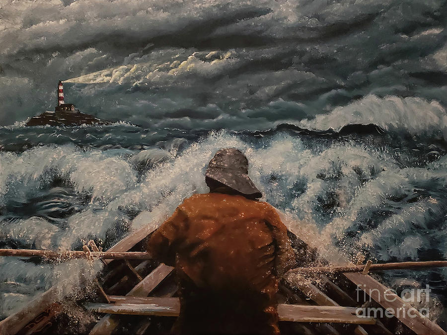 Lighthouse Painting - Rough Seas Ahead by Deborah Strategier