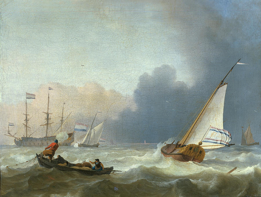 Rough Seas With A Dutch Yacht Under Sail By Ludolf Bakhu Painting