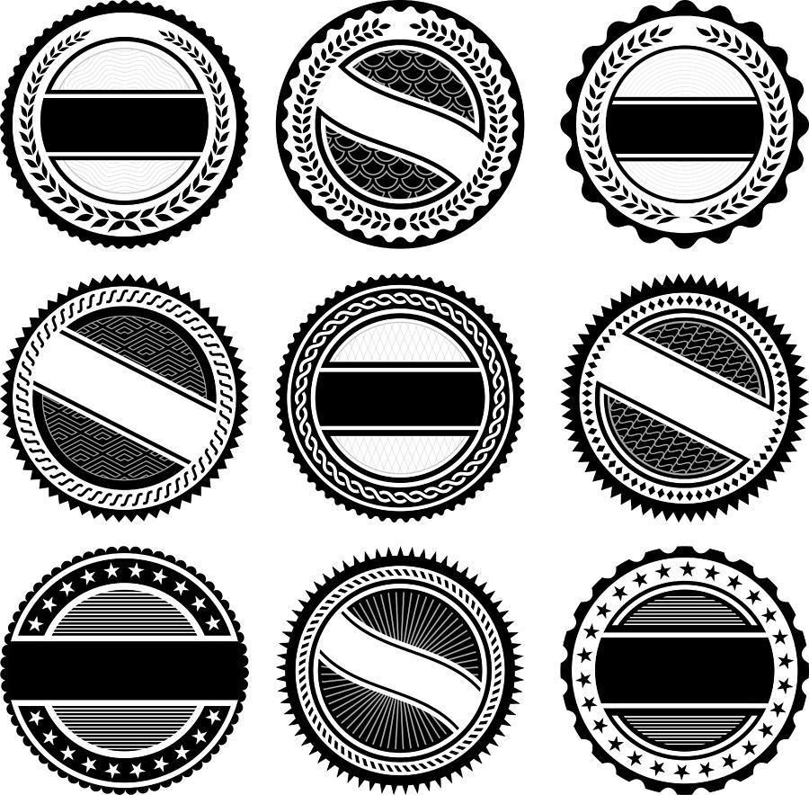 Round Badges black and white royalty free vector icon set Drawing by Bubaone