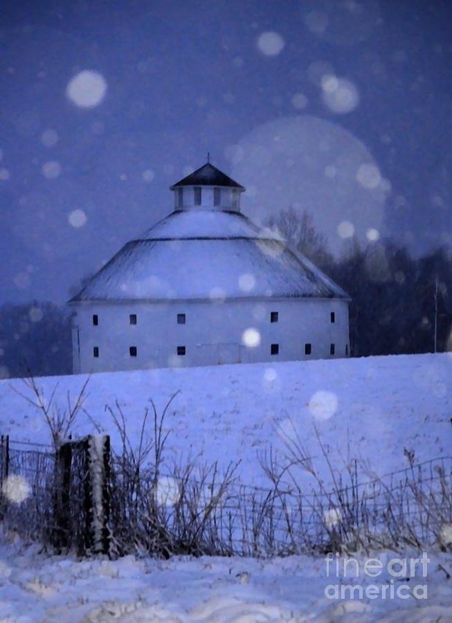 Round Barn in Snow Storm Photograph by Julie Dant