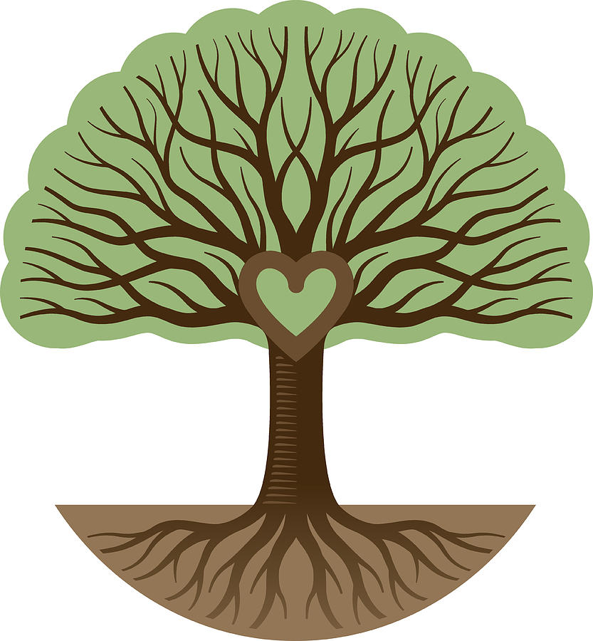 Round graphic tree and heart illustration Drawing by Johnwoodcock