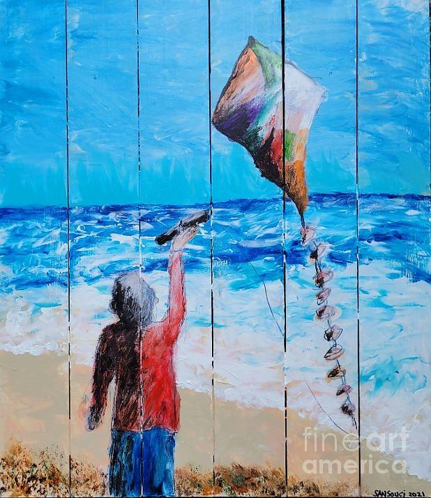 Round Island Beach Kite Flyer Painting by Mark SanSouci