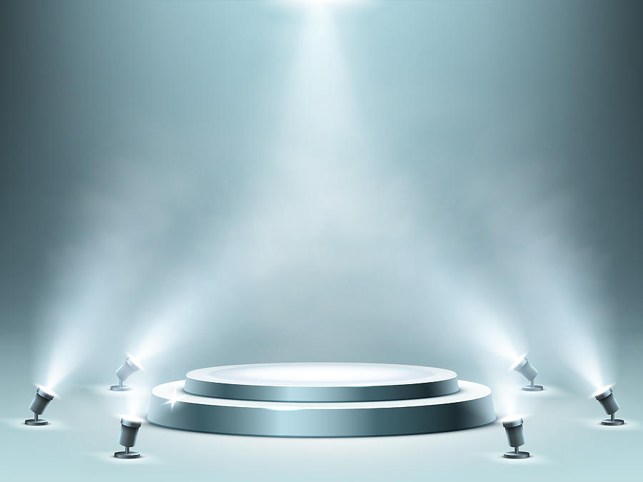 Round podium with smoke effect and spotlights Drawing by Klyaksun