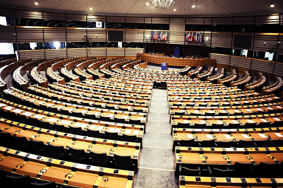 Round seating arrangement of the European parliament Photograph by Kparis