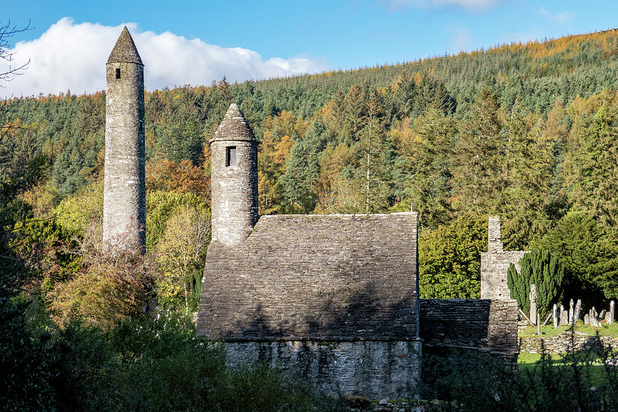 Round Tower Photograph - Round Tower and St. Kevins Kitchen - Glendalough, Ireland by Barry O Carroll Round Tower Photograph - Round Tower and St. Kevins Kitchen - Glendalough, Ireland by Barry O Carroll