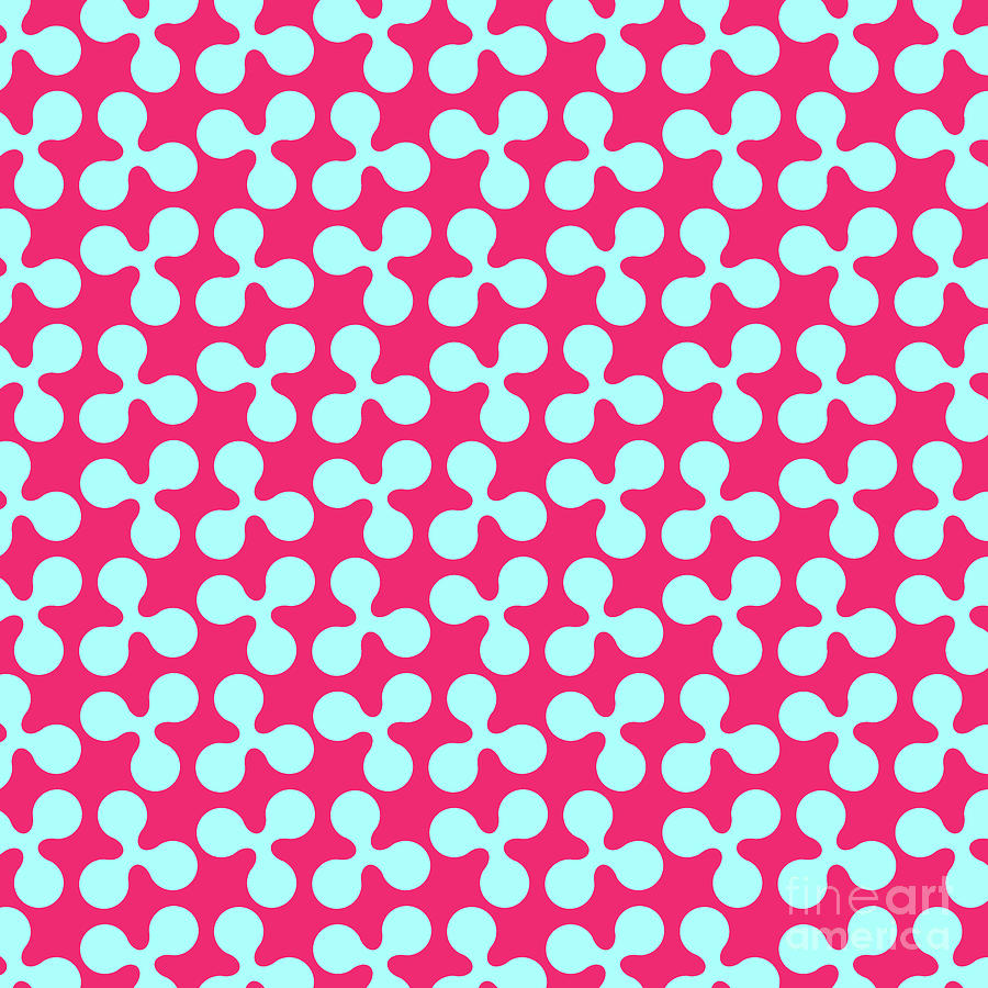 Rounded Clover Leaf Pattern In Light Aqua And Raspberry Pink N.0041 Painting