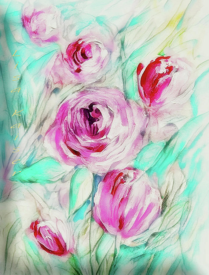 Rounded Pink Rose Painting by Lisa Kaiser