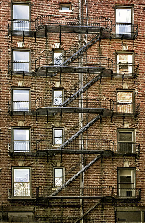 Rounded Zig Zag Fire Escape On Art Deco Brick Building In Downtown ...