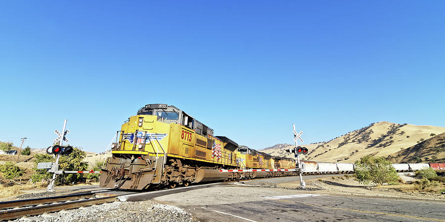 Rounding the Horseshoe -- Union Pacific Freight Train in Caliente, California Photograph by Darin Volpe