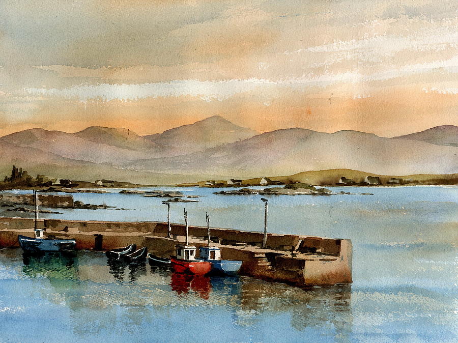 Sunset Painting - Roundstone sunset by Val Byrne