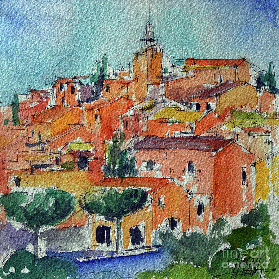 ROUSSILLON FRENCH VILLAGE watercolor painting Mona Edulesco Painting by Mona Edulesco