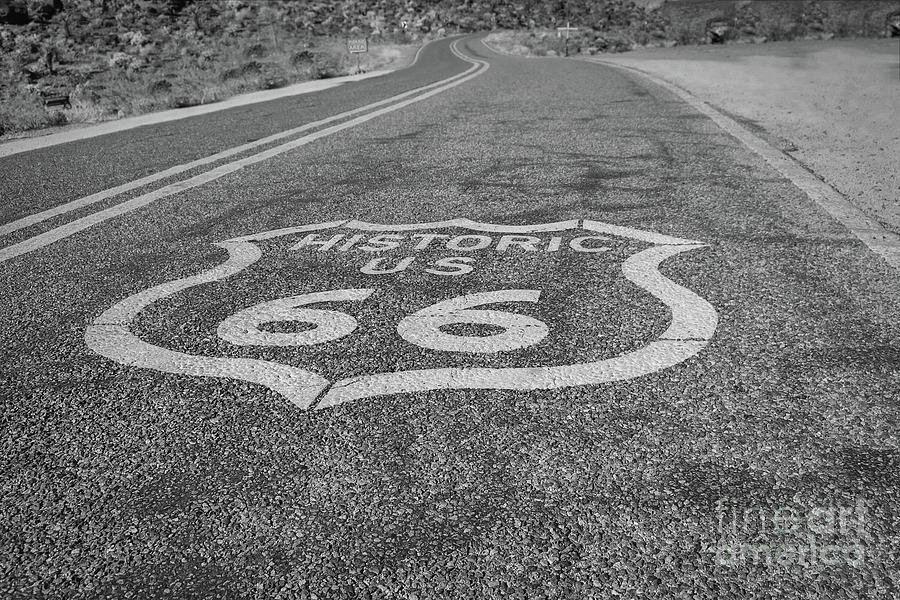 Route 66 black and white Photograph by Darrell Foster