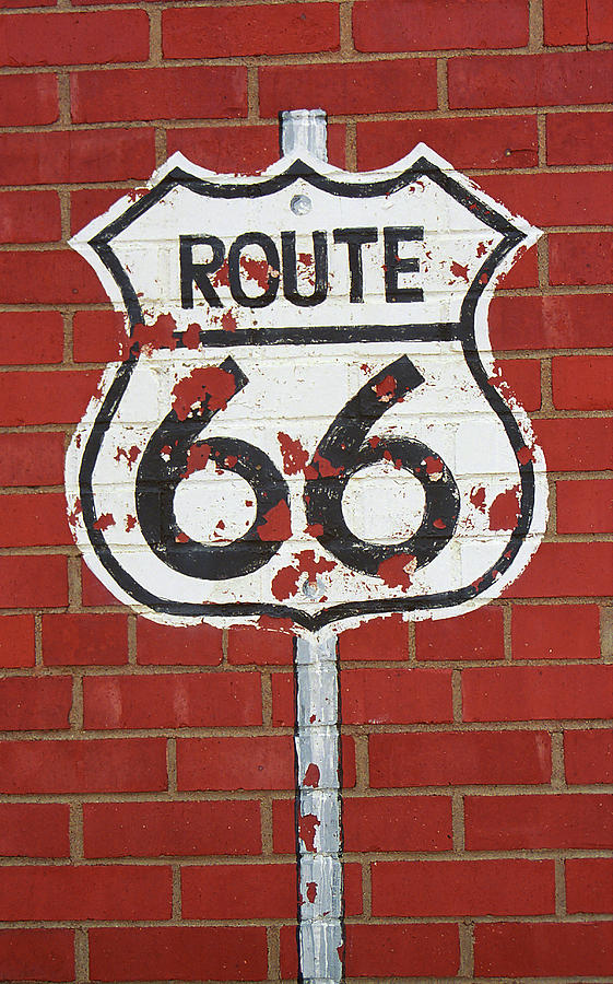 Route 66 - Brick Wall Shield 2006 Photograph by Frank Romeo