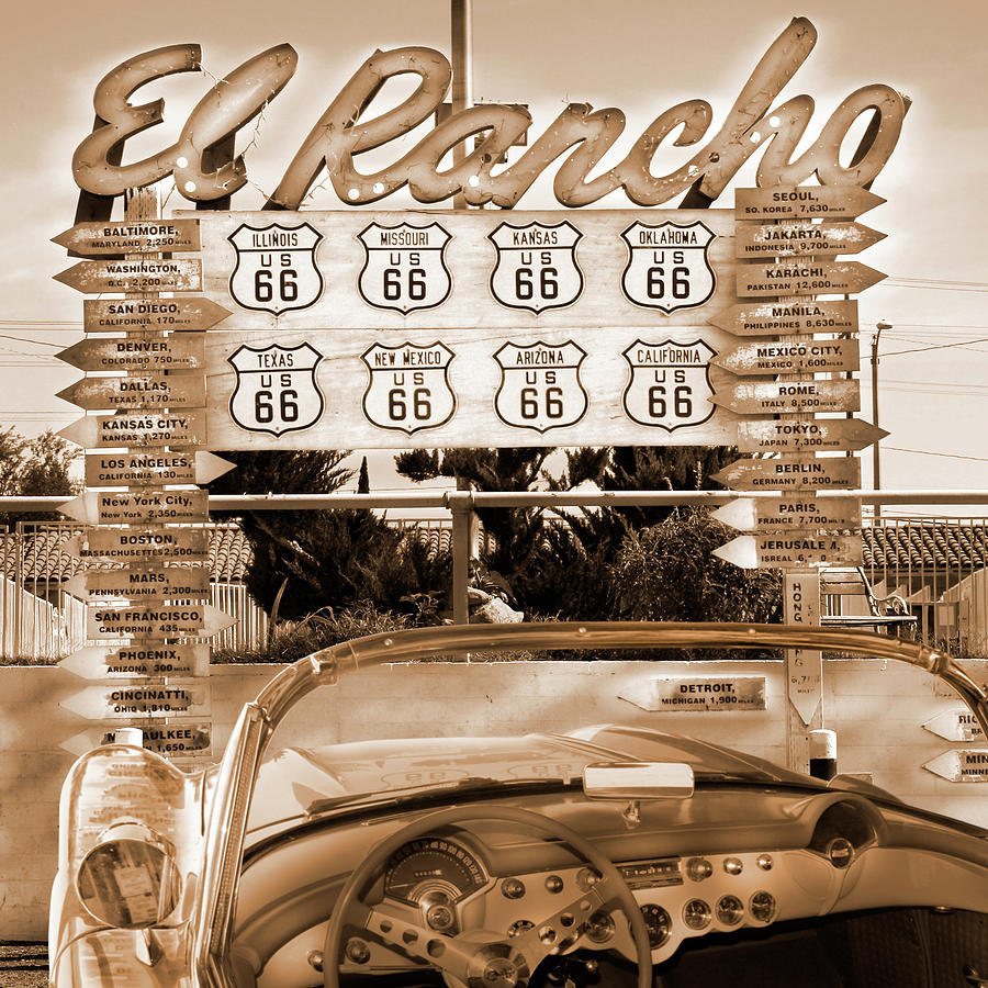 Route 66 El Rancho Sign Photograph by Mike McGlothlen