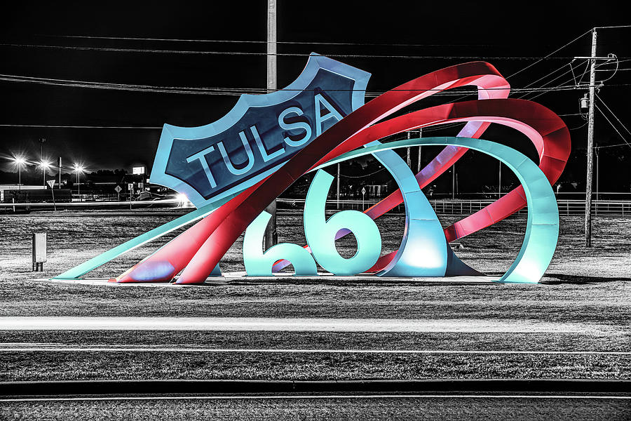 Route 66 Rising Monument in Selective Color - Tulsa Oklahoma Photograph by Gregory Ballos