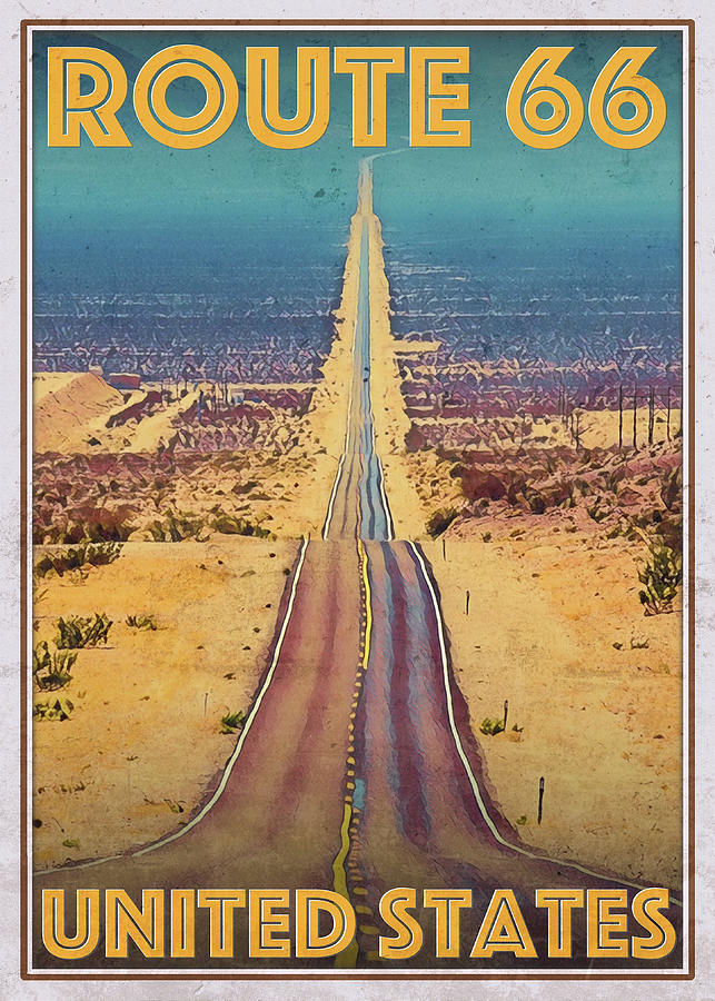 Route 66 Road Highway Vintage Retro Travel Poster Mixed Media By Design