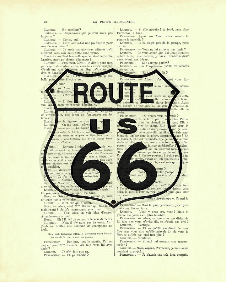 Vintage Mixed Media - Route 66 sign by Madame Memento