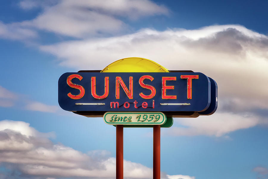 Route 66 - Sunset Motel Sign - Moriarty Photograph by Susan Rissi Tregoning