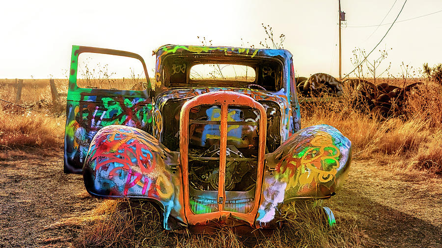 Route 66 - Texas - Abandoned Graffiti Covered Car Photograph by Susan Rissi Tregoning