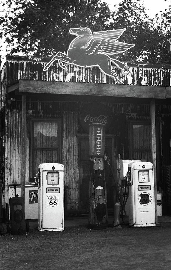 Route 66 Vintage Pumps 2007 BW Photograph by Frank Romeo