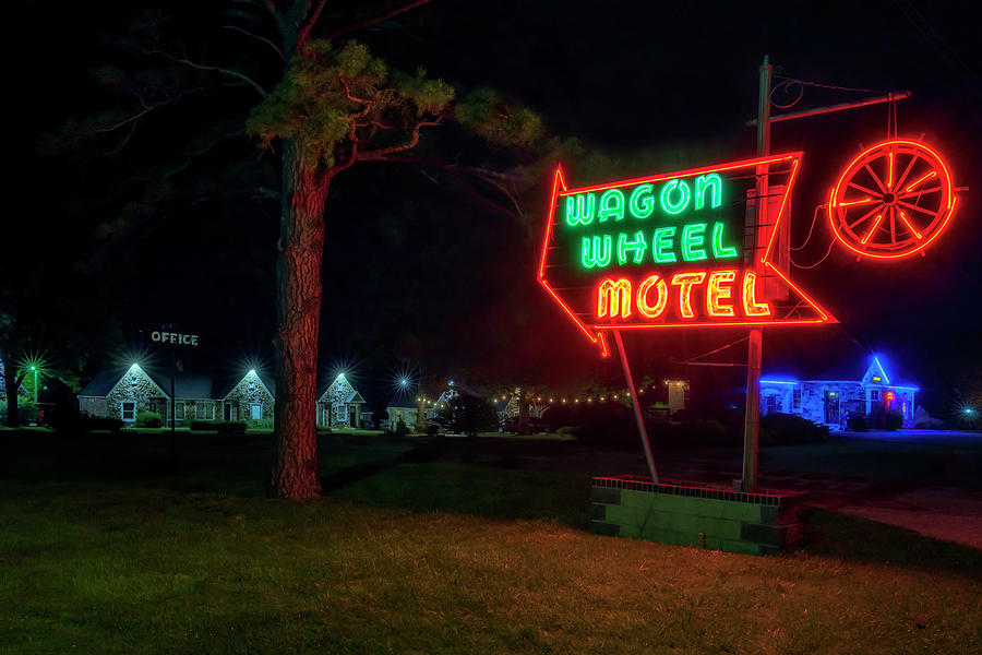 Route 66 - Wagon Wheel Neon Sign - Cuba, MO Photograph by Susan Rissi Tregoning