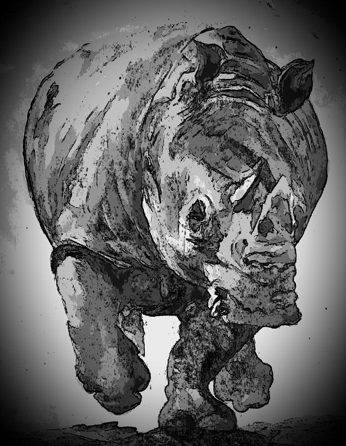 Routing for Rhinos Digital Art by Loraine Yaffe