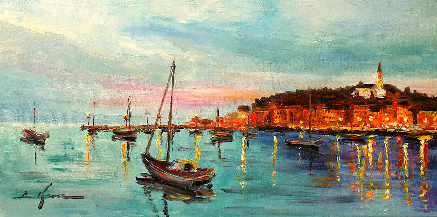 Rovinij Harbour Painting by Luke Karcz