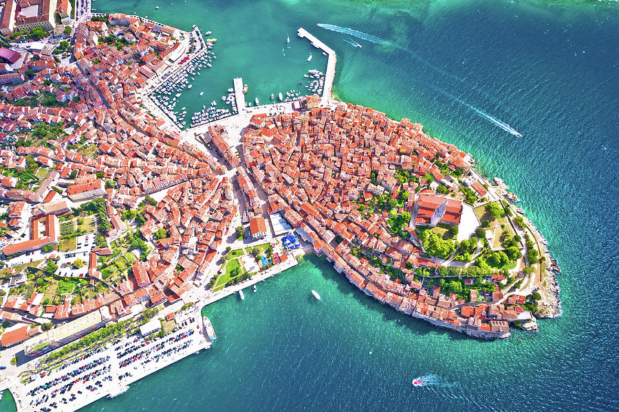Rovinj. Historic Adriatic town of Rovinj aerial view. Rooftops o Photograph by Brch Photography