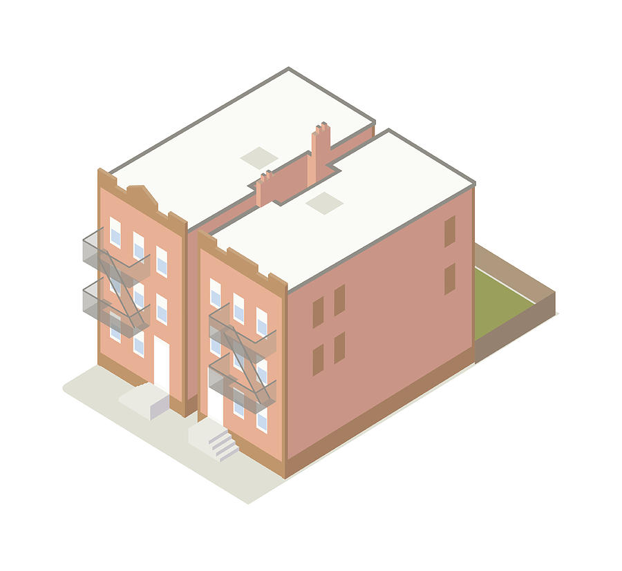 Row houses isometric illustration Drawing by Mathisworks