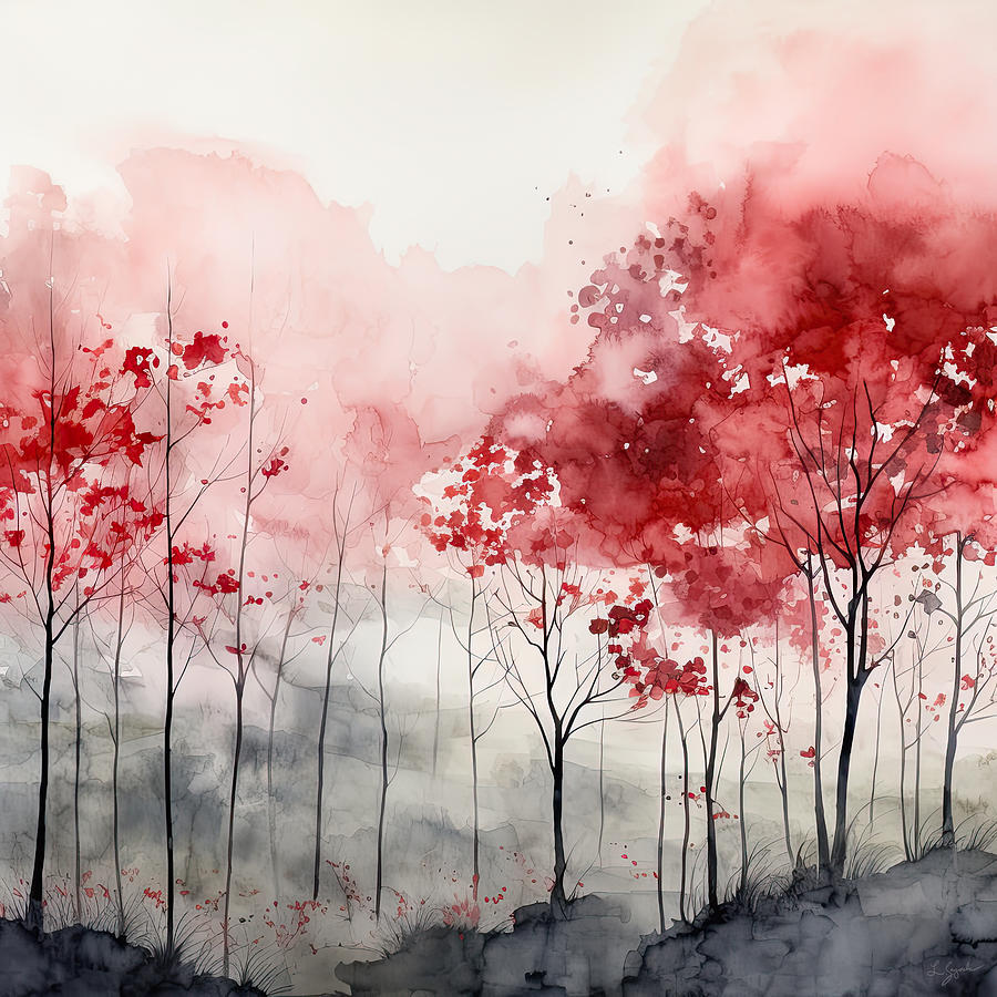 Fall Painting - Row of Allure - Red Paintings by Lourry Legarde