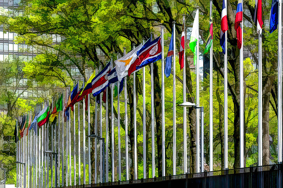 Row of Flags at United Nations NYC Photograph by Debra Martz