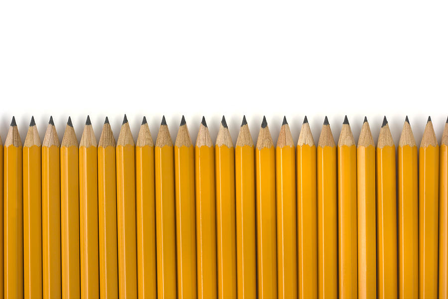 Row of Yellow Pencils Repetition for Education on White Background Photograph by YinYang